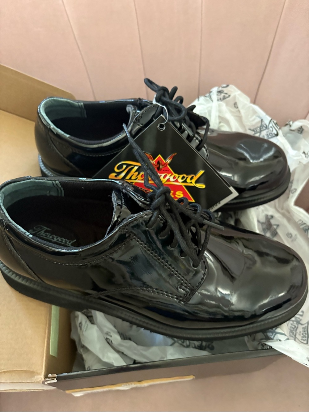 Thorogood Black Patent Academy Oxford Shoes